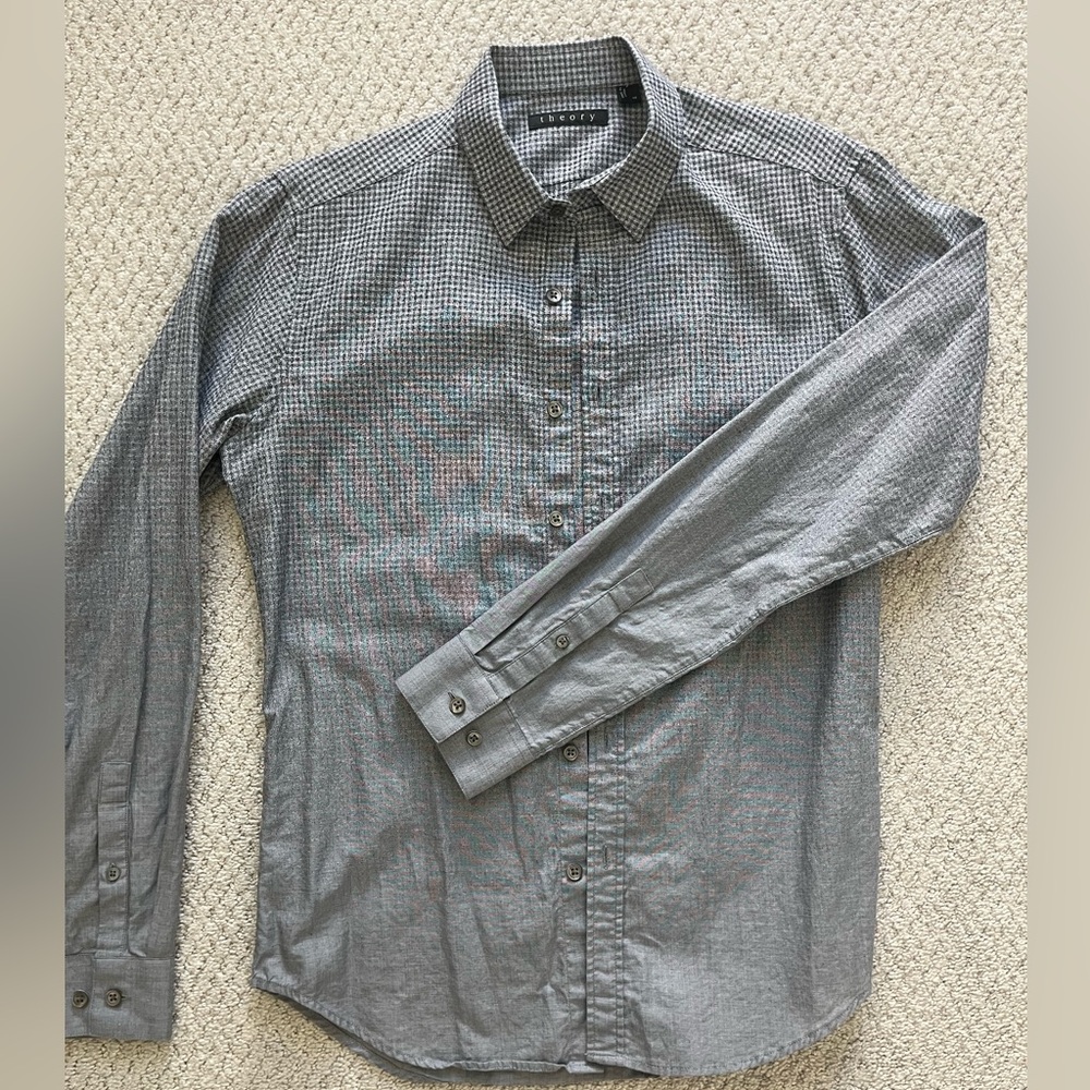 Theory Men’s Gray Gradient Patterned Dress Shirt Size XS